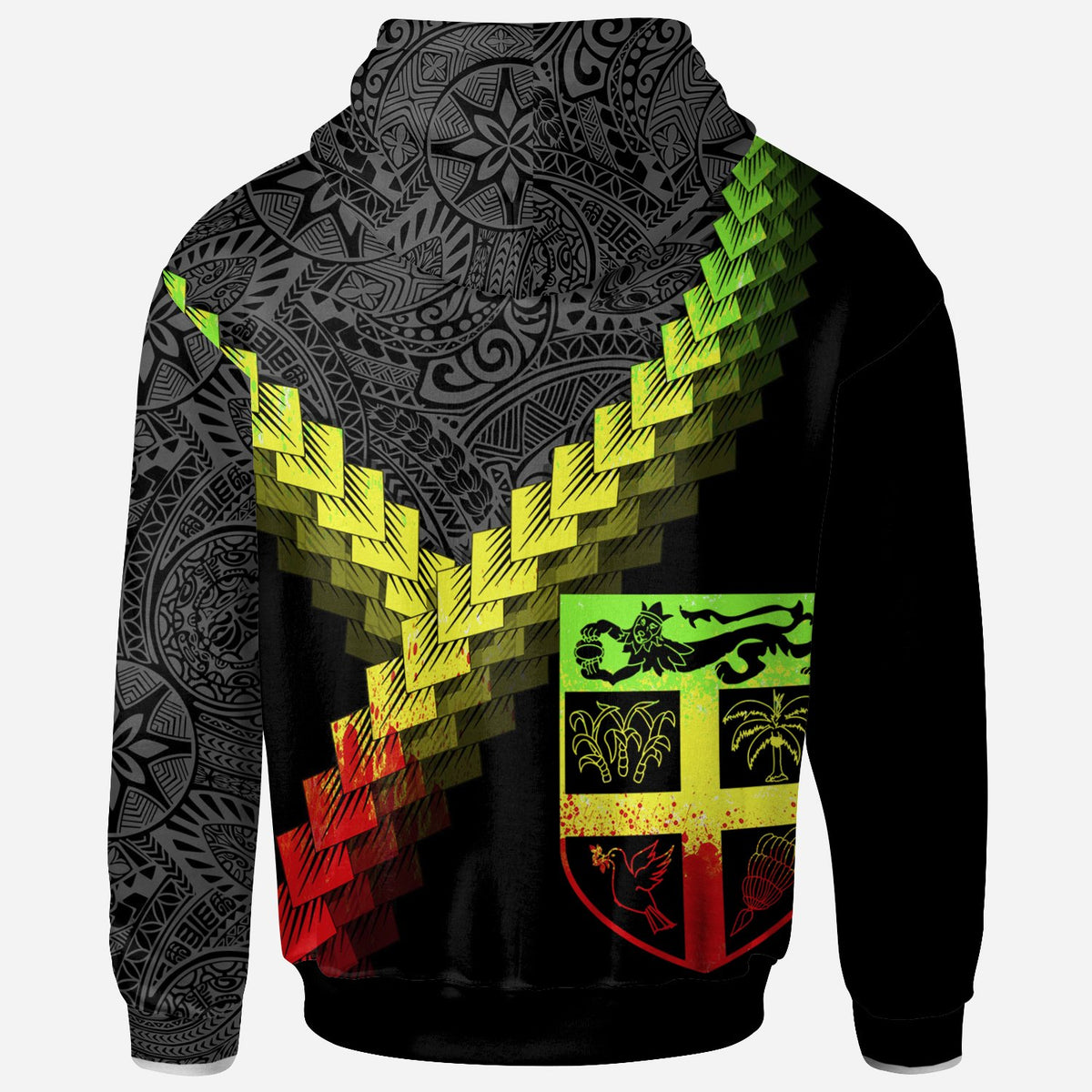 Fiji Hoodie Fiji Coat of Arms With Polynesian Tattoo Reggae - Polynesian Pride