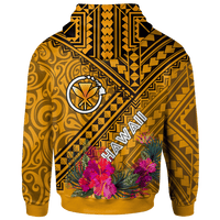 Hawaii Hoodie Kanaka Maoli With Hibiscus On Polynesian Patterns (YELLOW) - Polynesian Pride