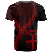 Fiji T Shirt Fijian Coat of Arms With Polynesian Tattoo Red - Polynesian Pride