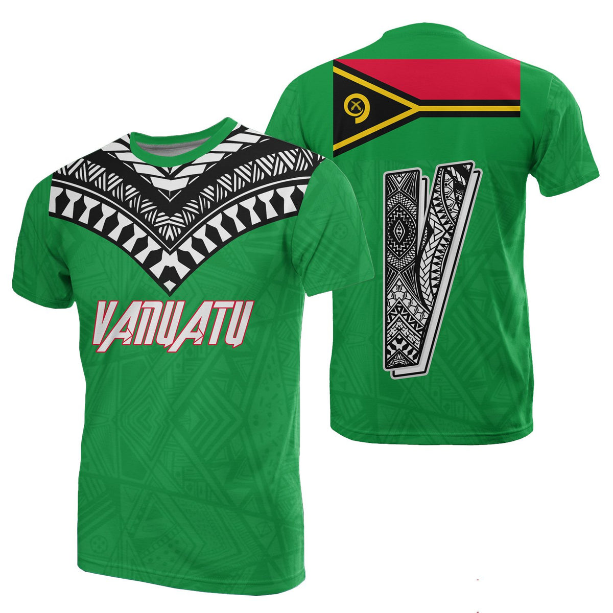 Vanuatu All Over T Shirt Vanuatuan Flag Melanesia Style Unisex Green - Polynesian Pride