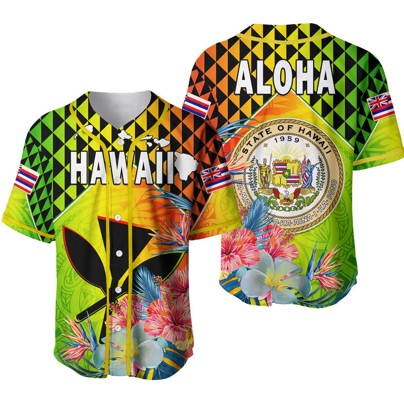 Hawaii Baseball Jersey Hawaiian Tribal Kanaka Maoli Hibiscus Ver.02 LT14 Reggae - Polynesian Pride