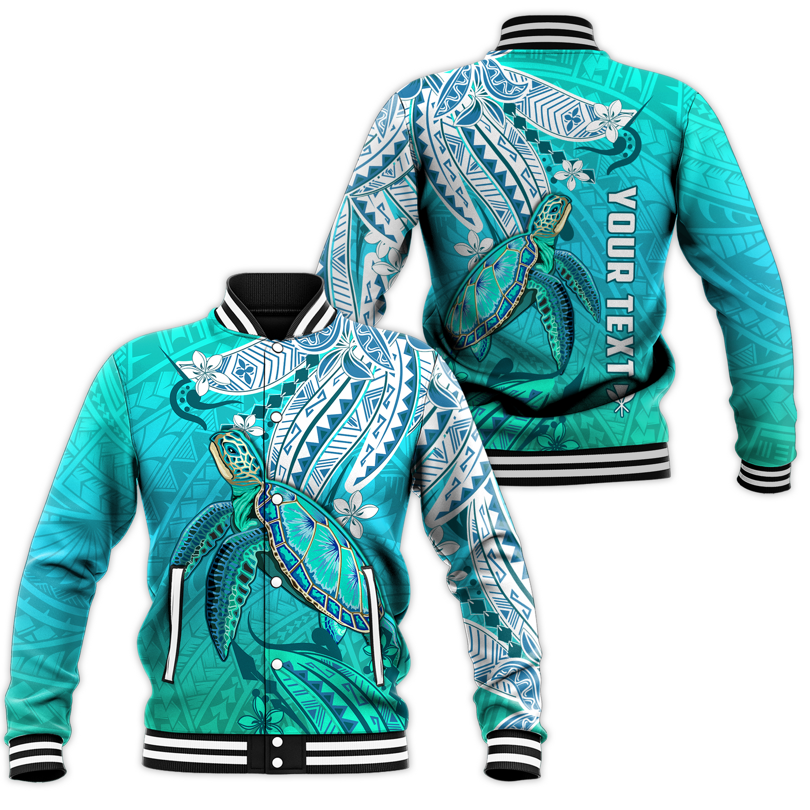 (Custom Personalised) Hawaiian Islands Baseball Jacket Turtle Mix Hawaii Polynesian LT13 Unisex Blue - Polynesian Pride
