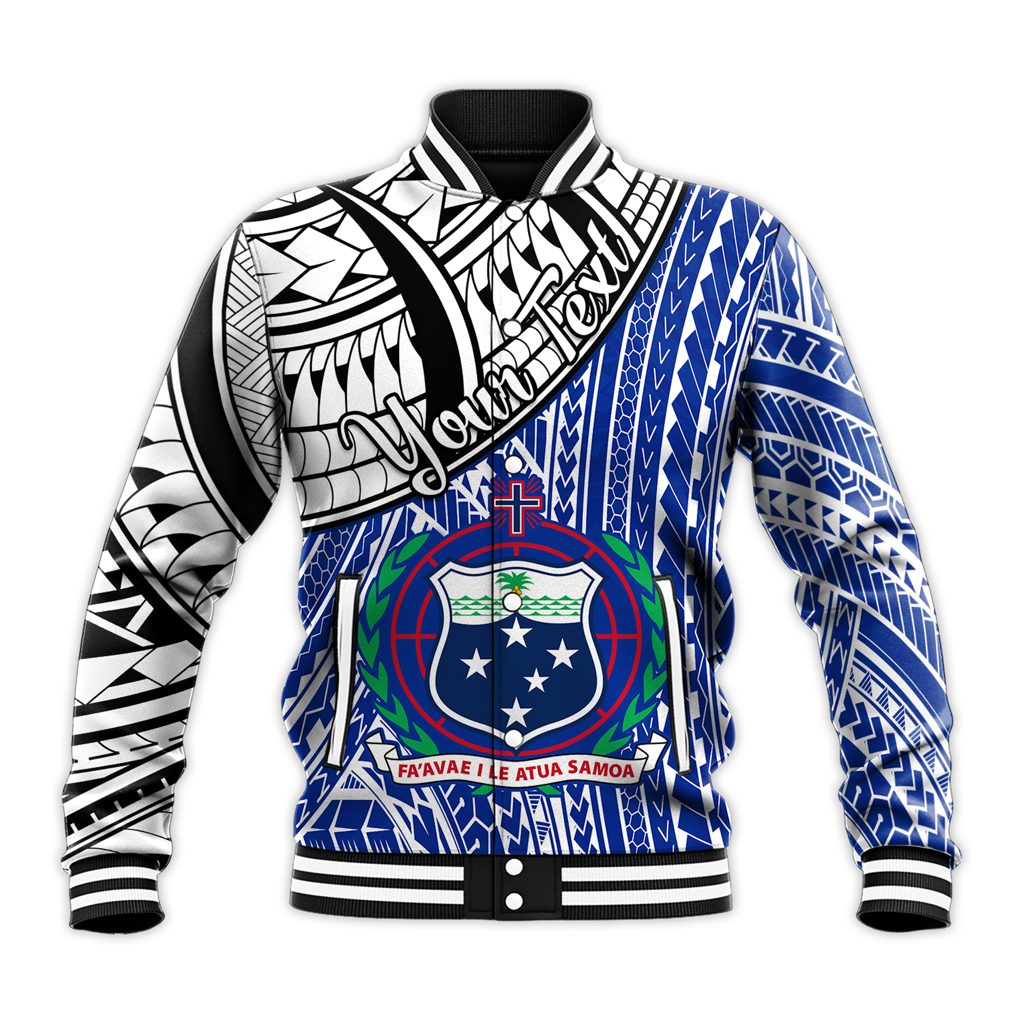 (Custom Personalised) Samoa Baseball Jacket Samoan Pattern Newest LT13 Unisex Blue - Polynesian Pride