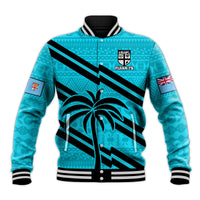 (Custom Text And Number) Fiji Rugby Tapa Pattern Fijian 7s Cyan Baseball Jacket LT14 Unisex Cyan - Polynesian Pride