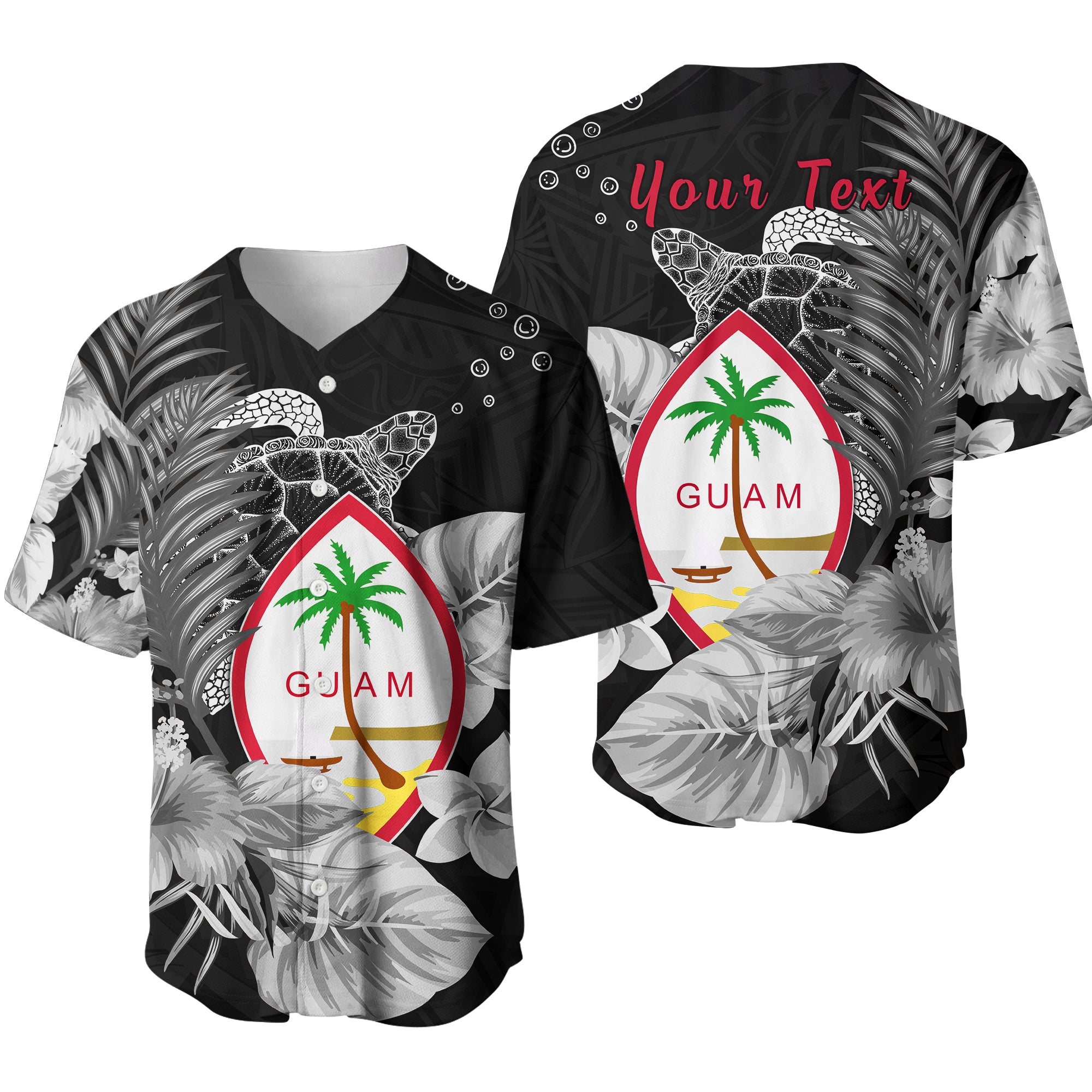 (Custom Personalised) Guam Seal Baseball Jersey Polynesian Turtle with Flowers Version White LT13 White - Polynesian Pride