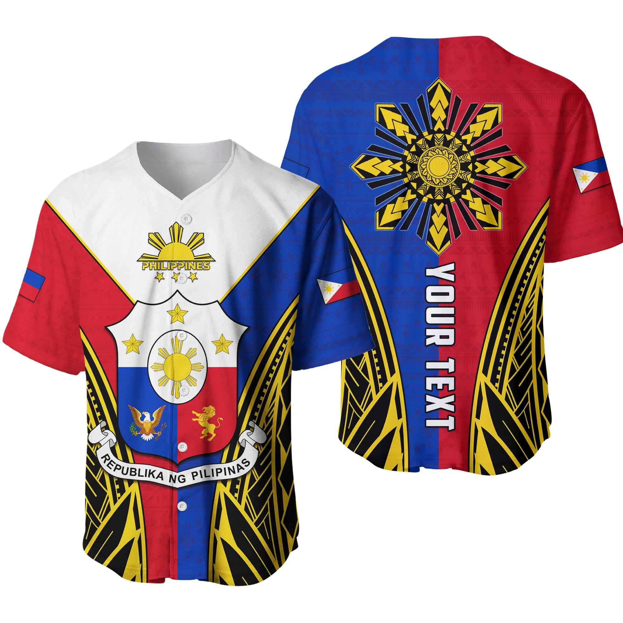 (Custom Personalised) Philippines Baseball Jersey Sun Rayonnant LT13 Red - Polynesian Pride