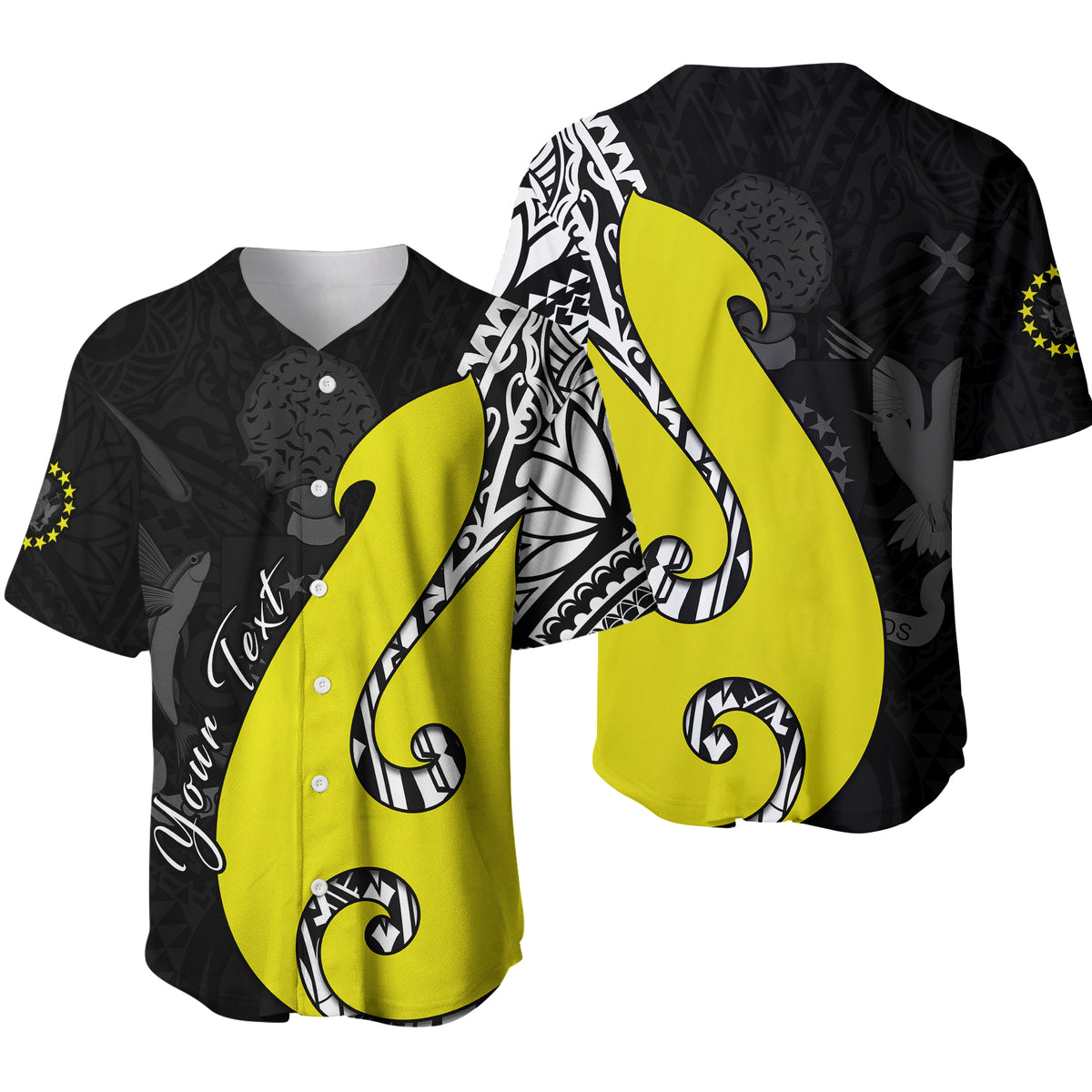 (Custom Personalised) Cook Islands Baseball Jersey Matau Polynesian Simple Fish Hook LT13 Black - Polynesian Pride