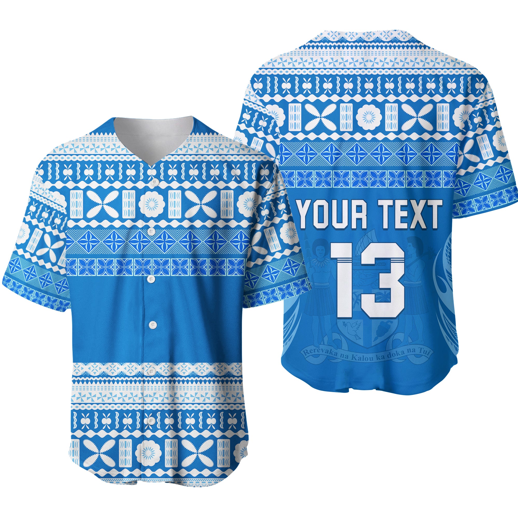 (Custom Text and Number) Bula Fiji Baseball Jersey Tapa Pattern LT13 Unisex Blue - Polynesian Pride