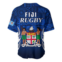 Fiji Rugby Baseball Jersey Flying Fijians Blue Tapa Pattern LT13 - Polynesian Pride