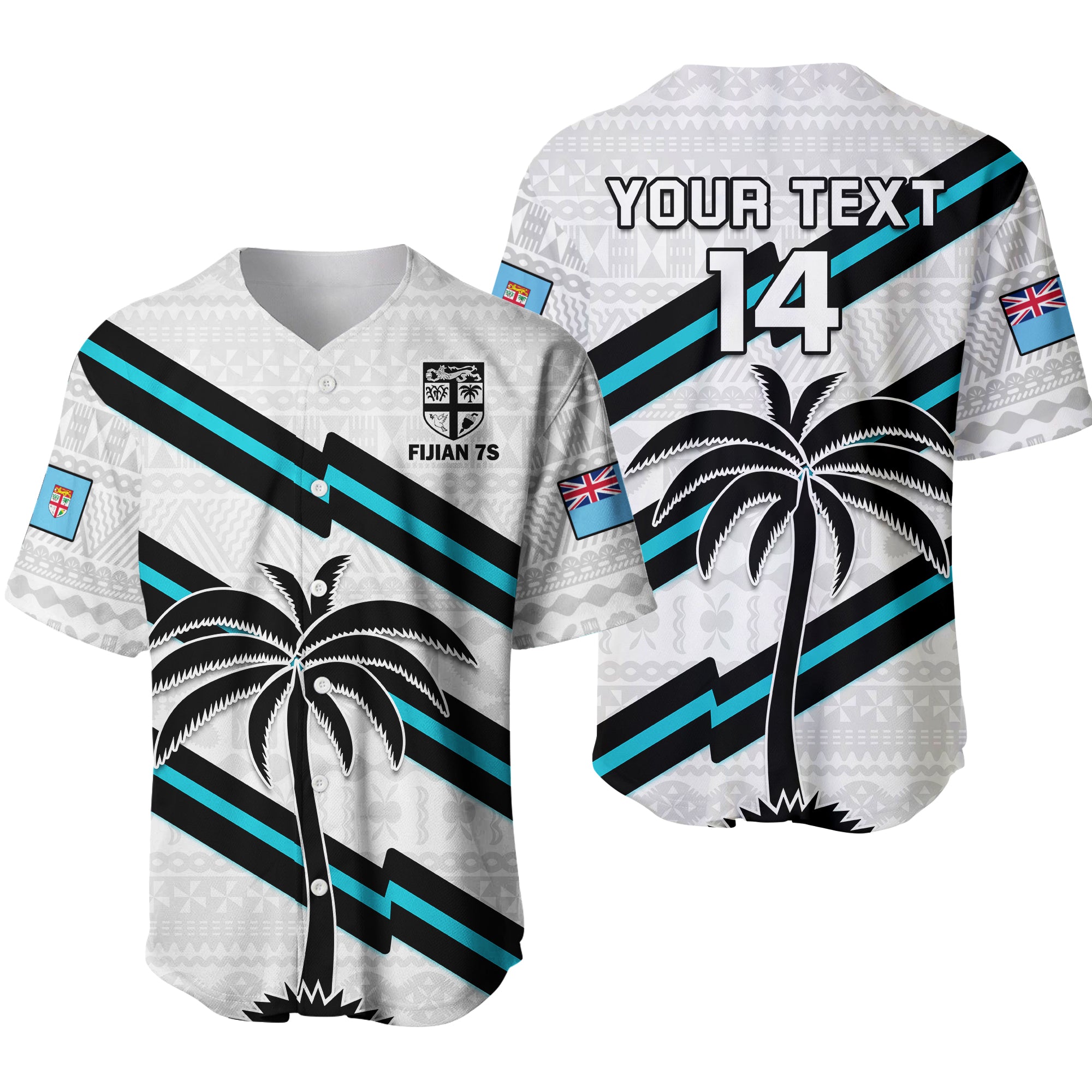 (Custom Text And Number) Fiji Rugby Tapa Pattern Fijian 7s White Baseball Jersey LT14 White - Polynesian Pride