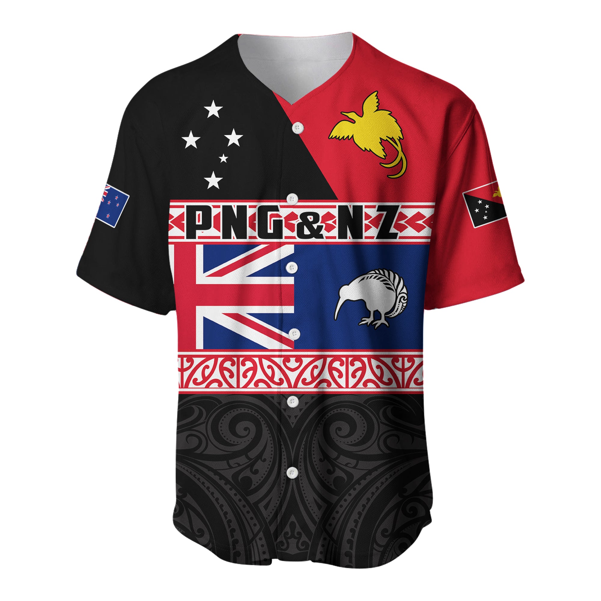 Papua New Guinea and New Zealand Baseball Jersey Maori PNG and NZ LT13 Black - Polynesian Pride