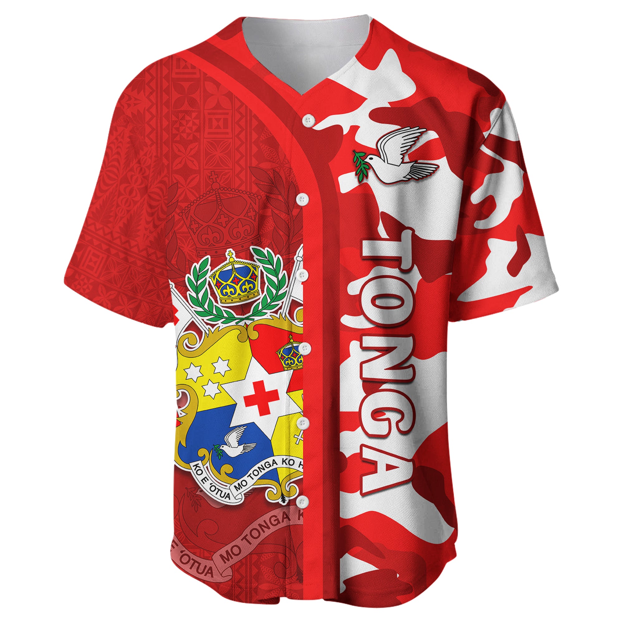 Tonga Unique Baseball Jersey Camouflage with Tongan Pattern LT13 Red - Polynesian Pride