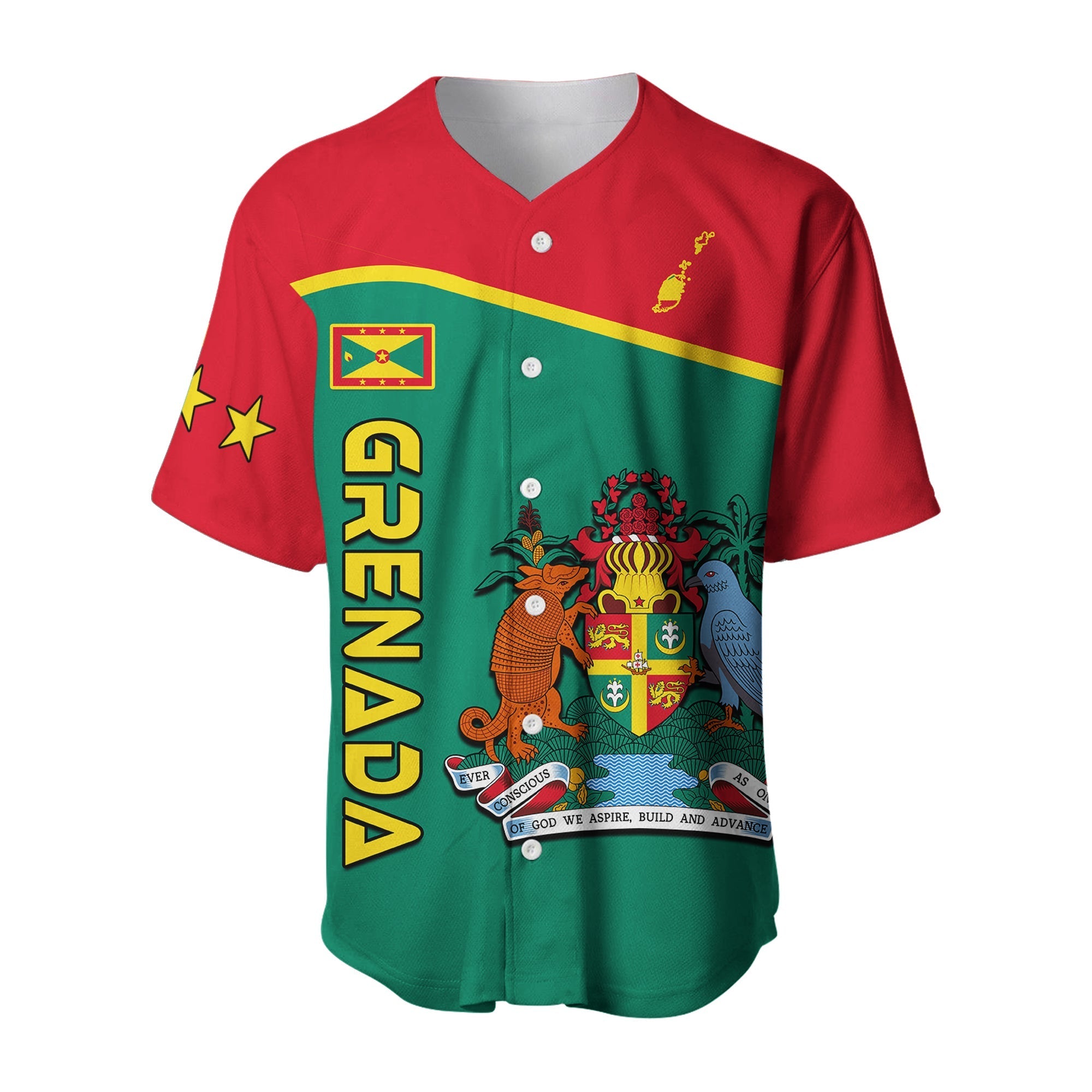 Grenada Baseball Jersey Coat of Arms and Map Impressive LT13 Art - Polynesian Pride