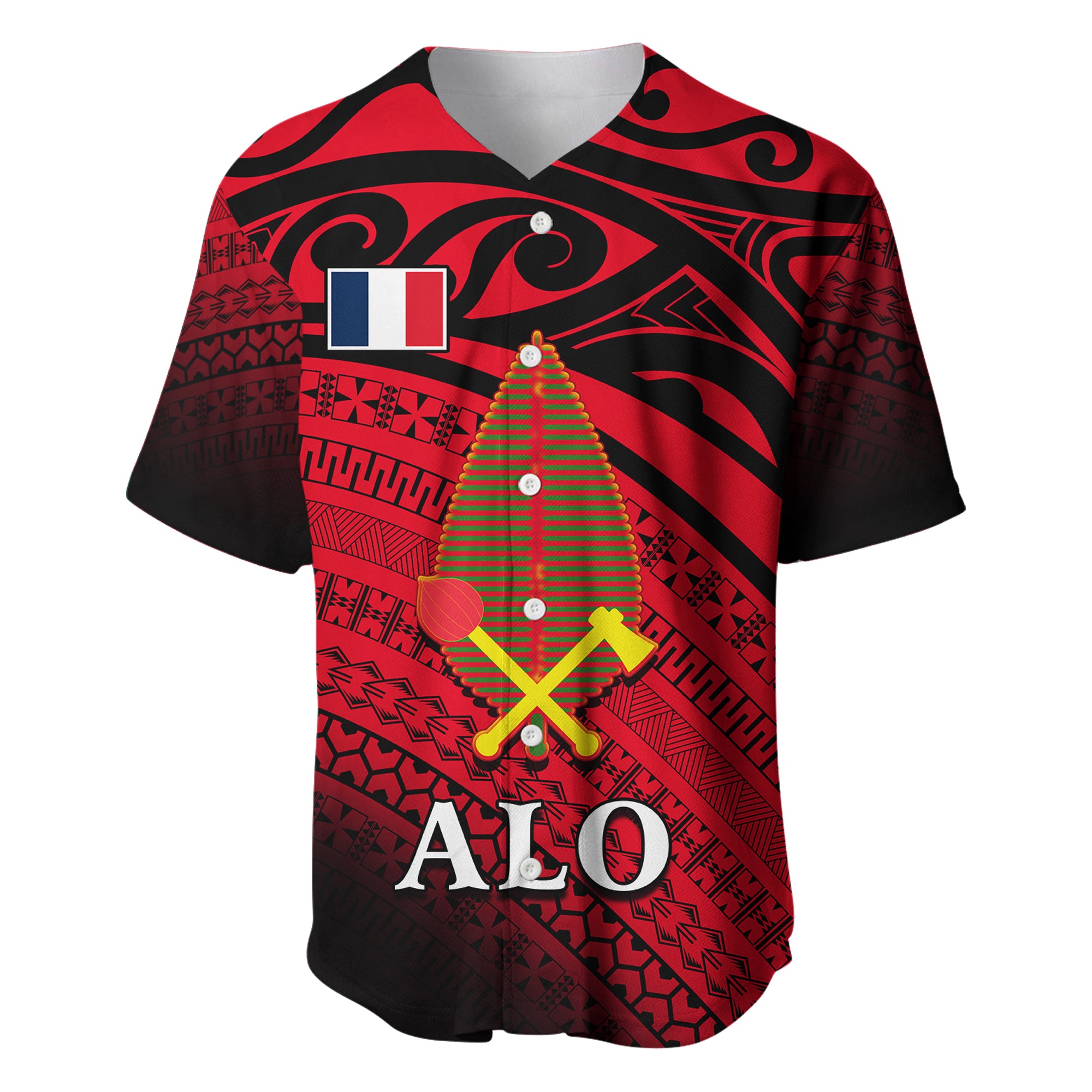 Alo Chiefdom Wallis et Futuna Baseball Jersey Polynesian Pattern and Flag LT13 Unisex Red - Polynesian Pride