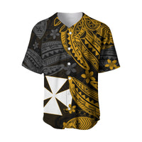 (Custom Text and Number) Wallis and Futuna Baseball Jersey Enjoy Polynesian Flowers Version Gold LT13 - Polynesian Pride