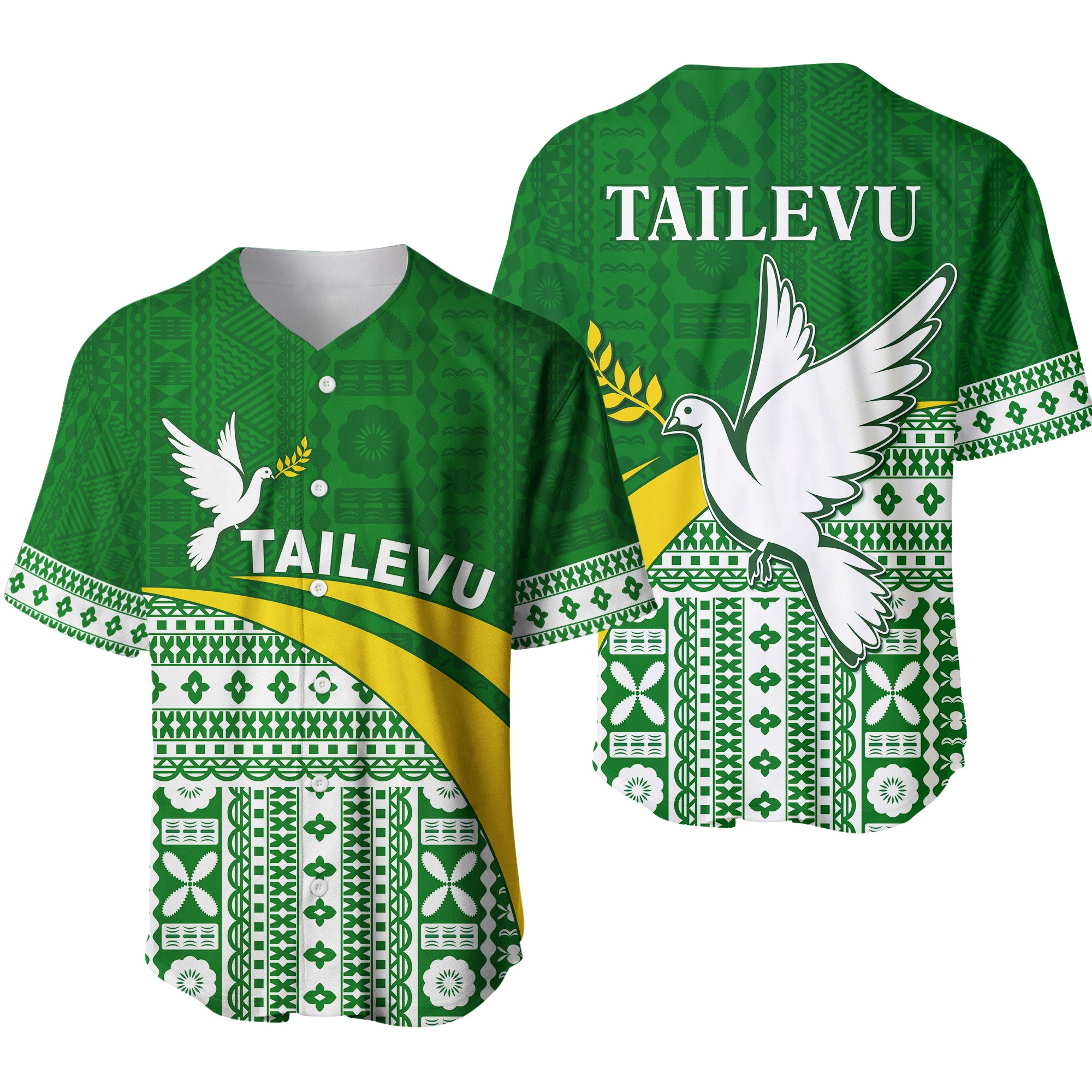 Tailevu Rugby Baseball Jersey Fiji Rugby Tapa Pattern Green LT13 Unisex Green - Polynesian Pride