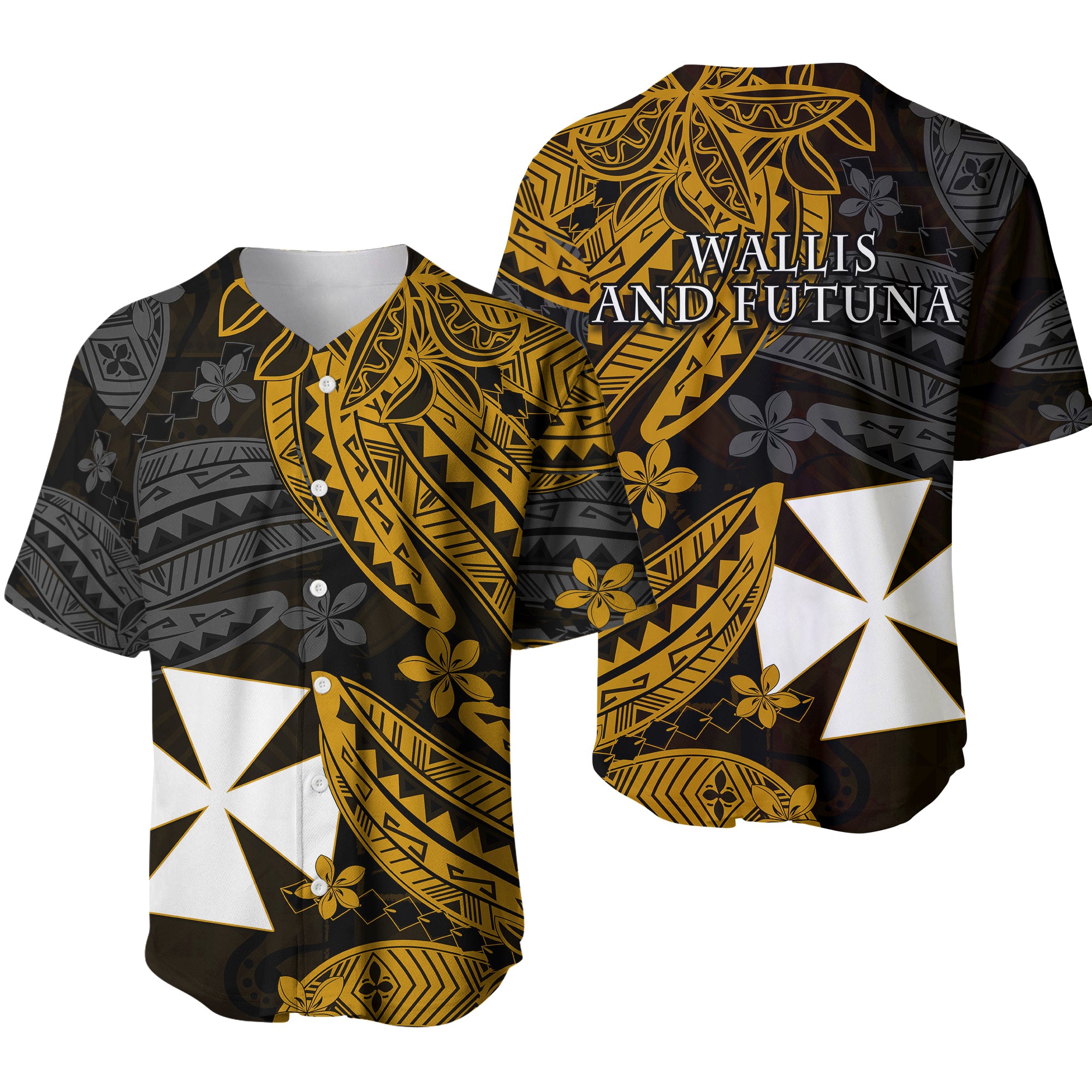 Wallis and Futuna Baseball Jersey Enjoy Polynesian Flowers Version Gold LT13 Gold - Polynesian Pride