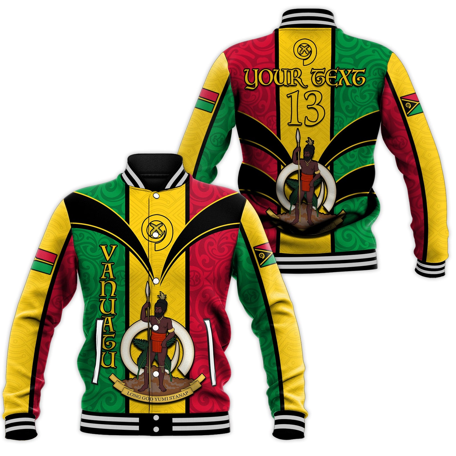 (Custom Text and Number) Vanuatu Baseball Jacket Pig Tusk Polynesian LT13 Unisex Yellow - Polynesian Pride