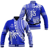 (Custom Text and Number) Fiji Rugby Sevens Baseball Jacket Fijian 7s Tapa Polynesian Blue Ver.02 LT13 Unisex Blue - Polynesian Pride