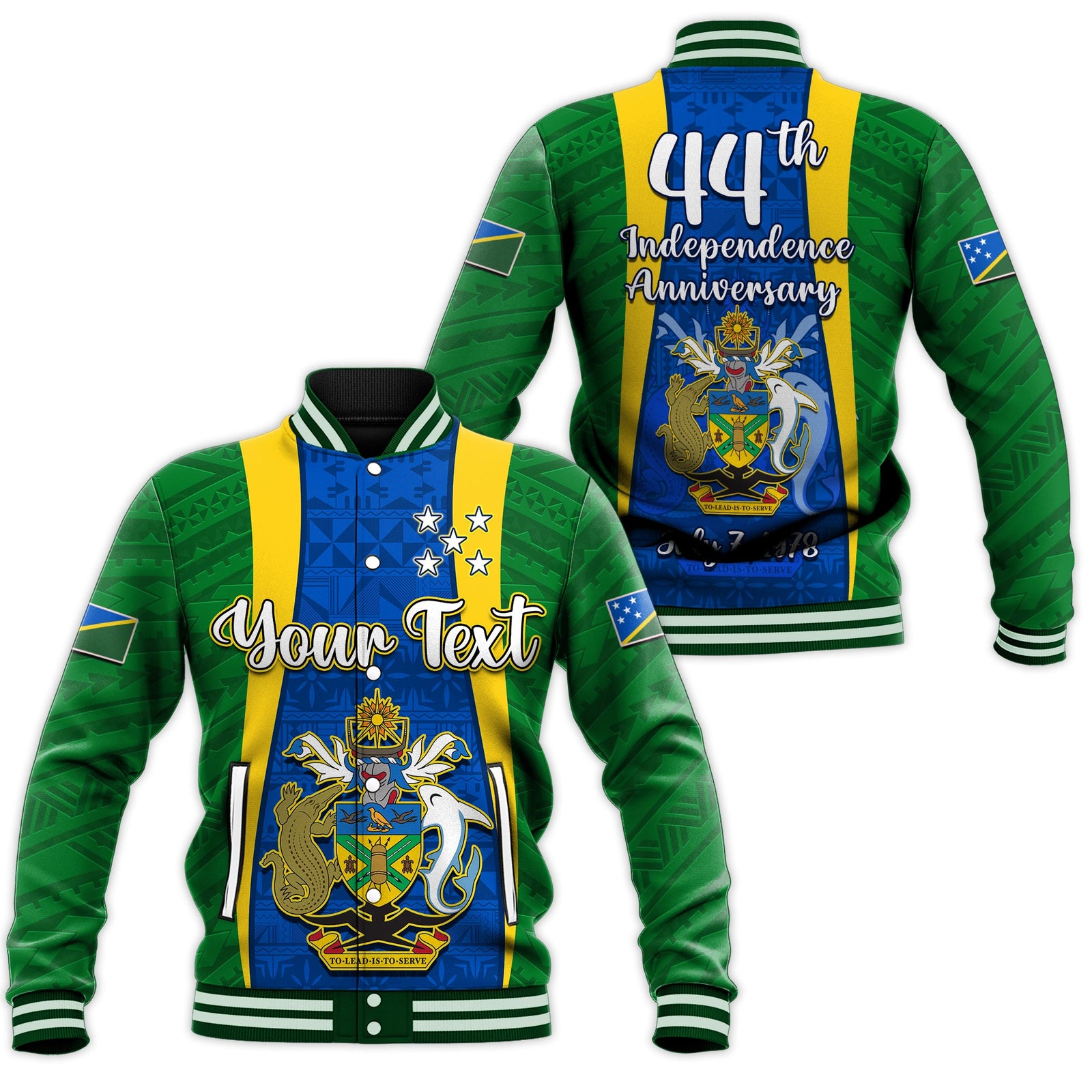 (Custom Personalised) Solomon Islands Day Baseball Jacket 44 Years Independence Anniversary LT13 Unisex Green - Polynesian Pride
