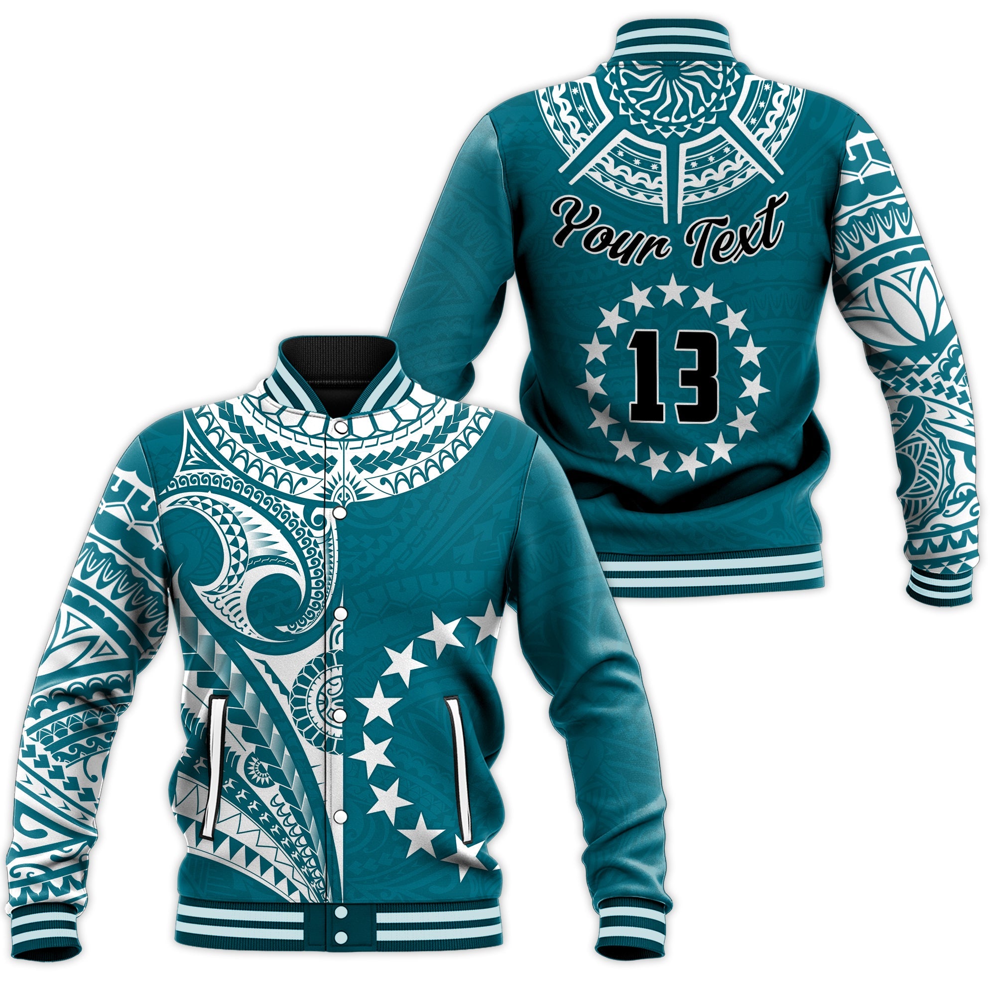 (Custom Text and Number) Cook Islands Tatau Baseball Jacket Symbolize Passion Stars Version Blue LT13 Unisex Blue - Polynesian Pride