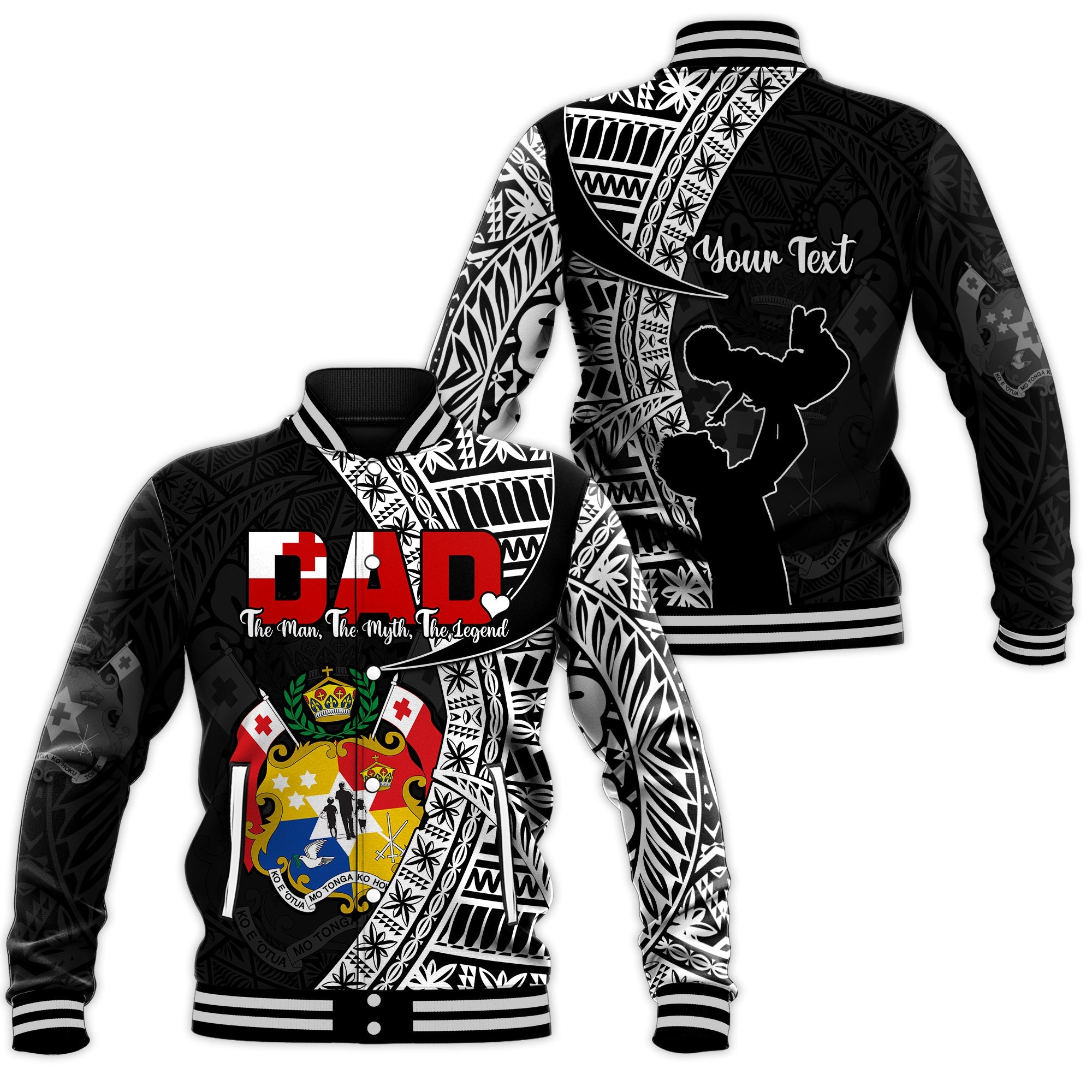 (Custom Personalised) Tonga Baseball Jacket Happy Tongan Fathers Day LT13 Unisex Black - Polynesian Pride