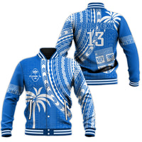 (Custom Text and Number) Fiji Rugby Sevens Baseball Jacket Fijian 7s Tapa Polynesian Blue Ver.01 LT13 Unisex Blue - Polynesian Pride