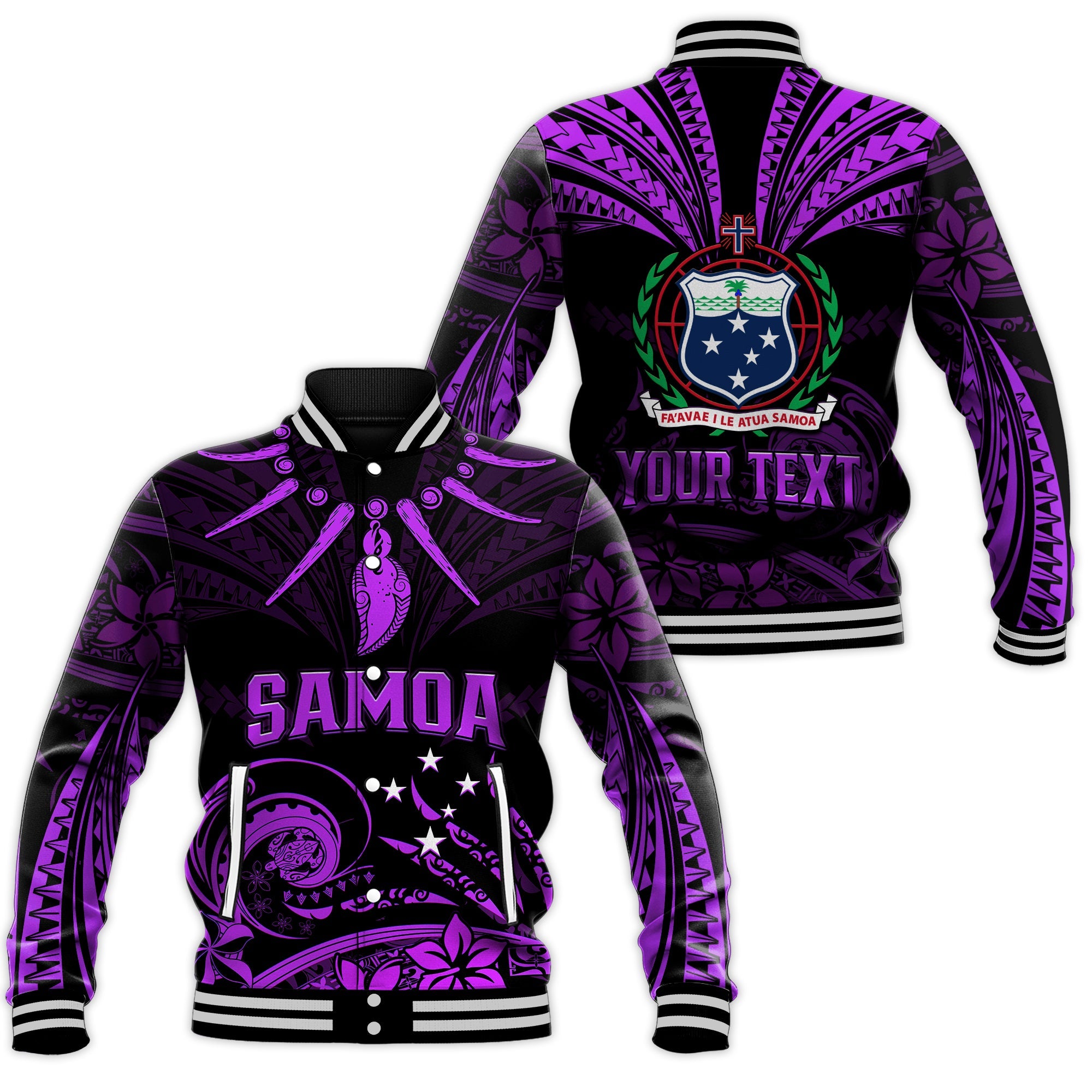 (Custom Personalised) Samoa Tatau Baseall Jacket Purple Polynesian Ula Nifo LT13 Unisex Purple - Polynesian Pride