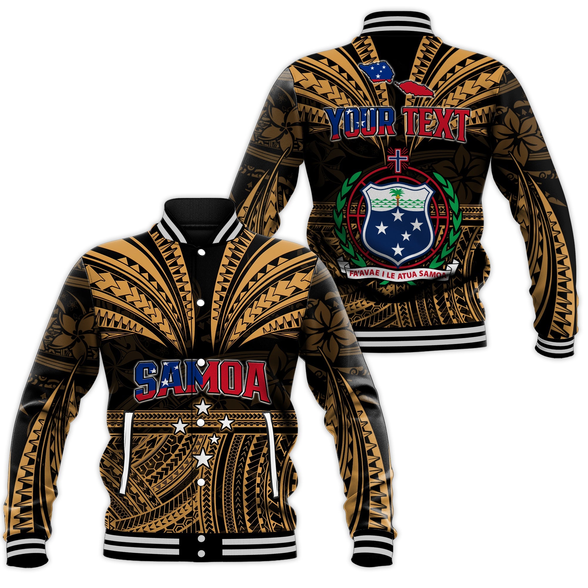 (Custom Personalised) Samoa Tatau Baseall Jacket Gold Polynesian Proud Samoan LT13 Unisex Gold - Polynesian Pride