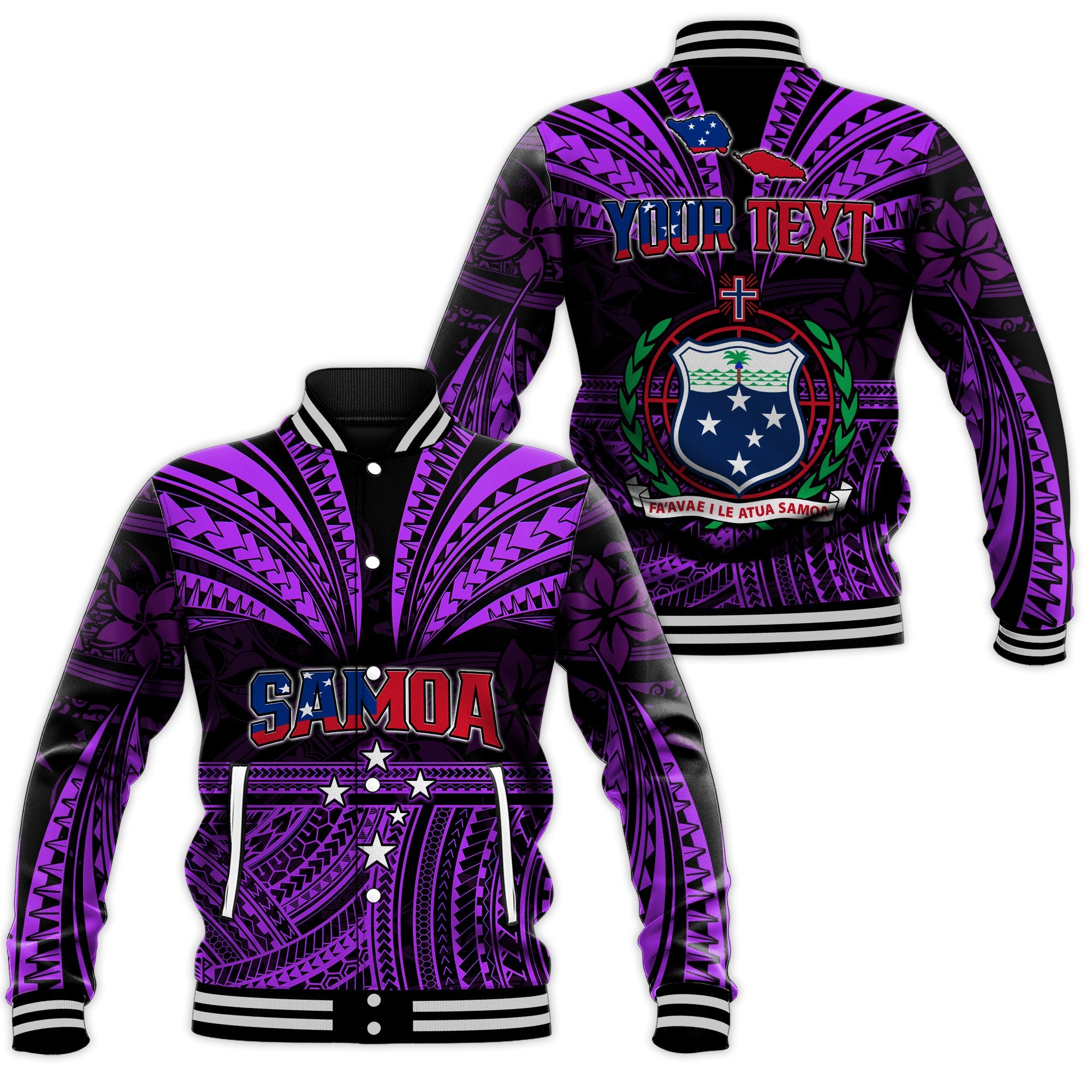 (Custom Personalised) Samoa Tatau Baseall Jacket Purple Polynesian Proud Samoan LT13 Unisex Purple - Polynesian Pride