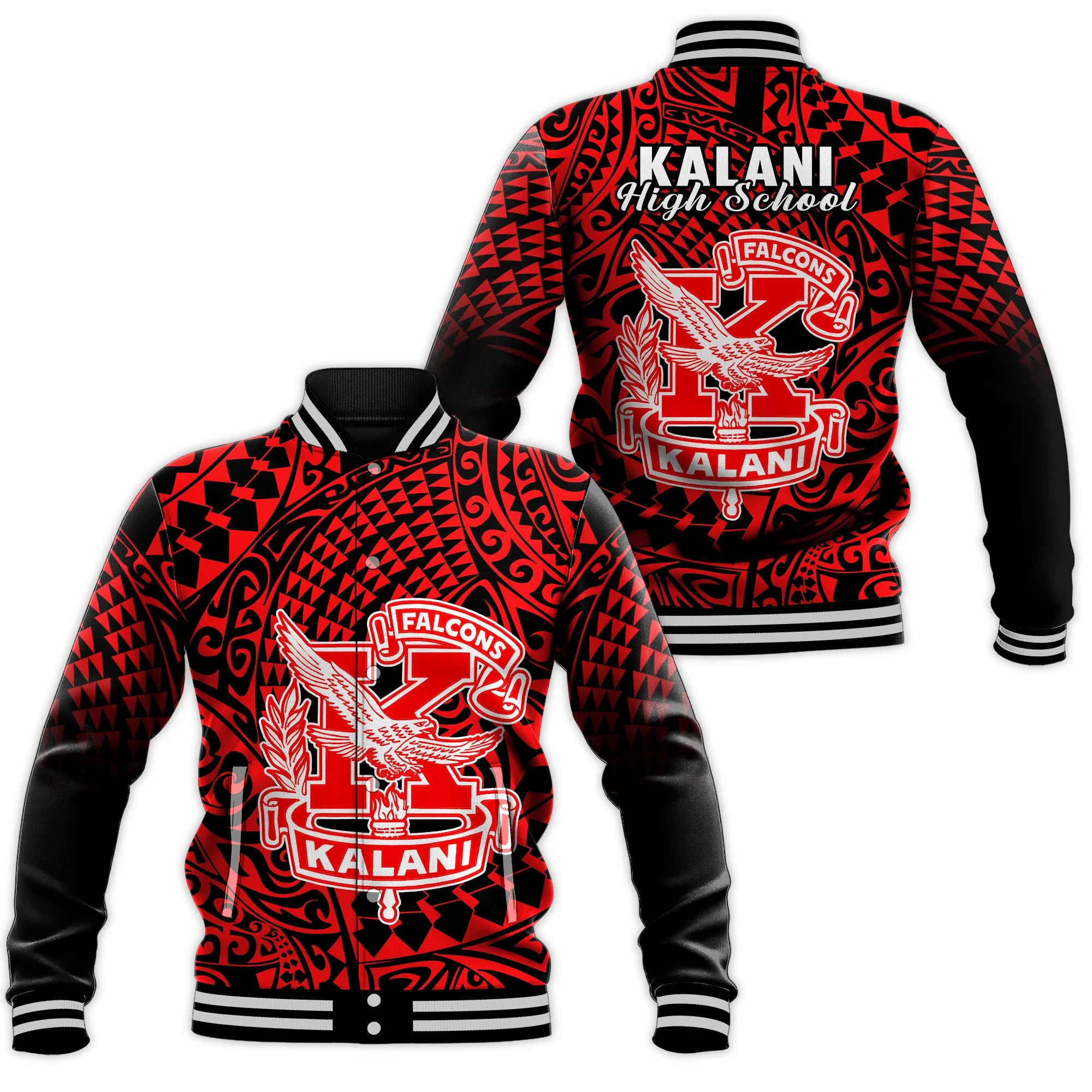 Hawaii Baseball Jacket Kalani High School Tribal Kakau LT14 Unisex Red - Polynesian Pride