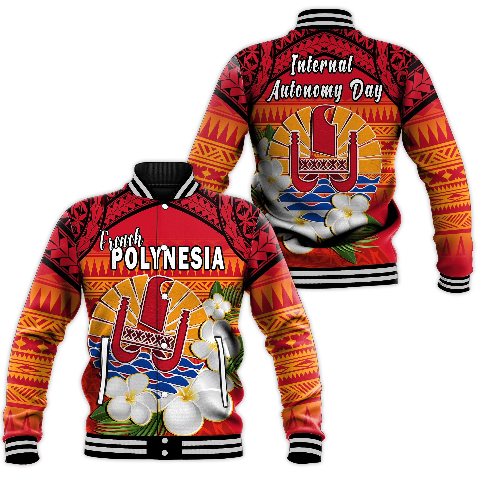 French Polynesia Baseball Jacket Happy Internal Autonomy Day Special Version LT14 Unisex Red - Polynesian Pride