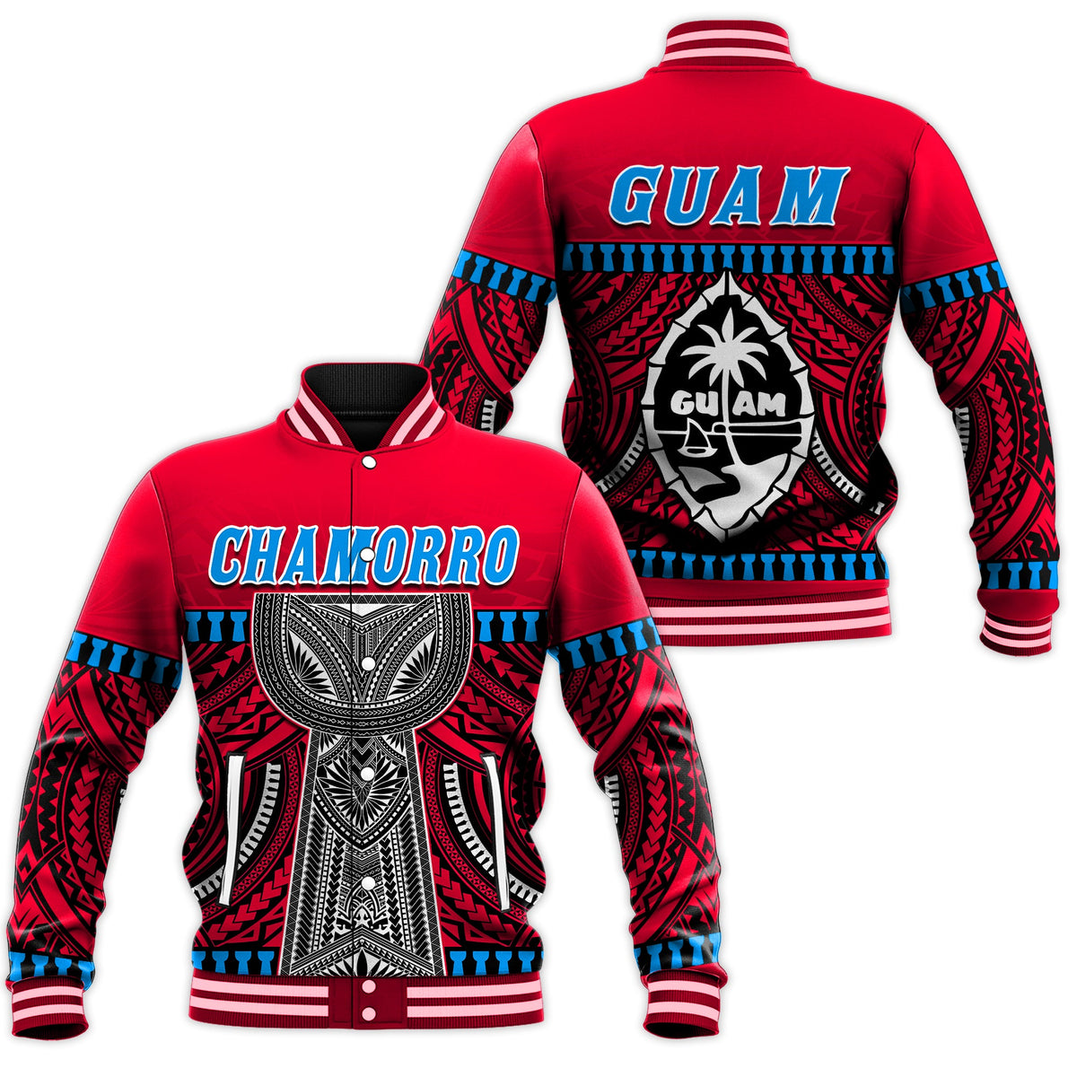 Guam Chamorro Baseball Jacket Latte Stone Red Polynesian Haligi LT13 Unisex Red - Polynesian Pride