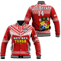 (Custom Text And Number) Tonga Rugby Baseball Jacket Mate Maa Tonga Pacific Ngatu White LT14 Unisex Red - Polynesian Pride