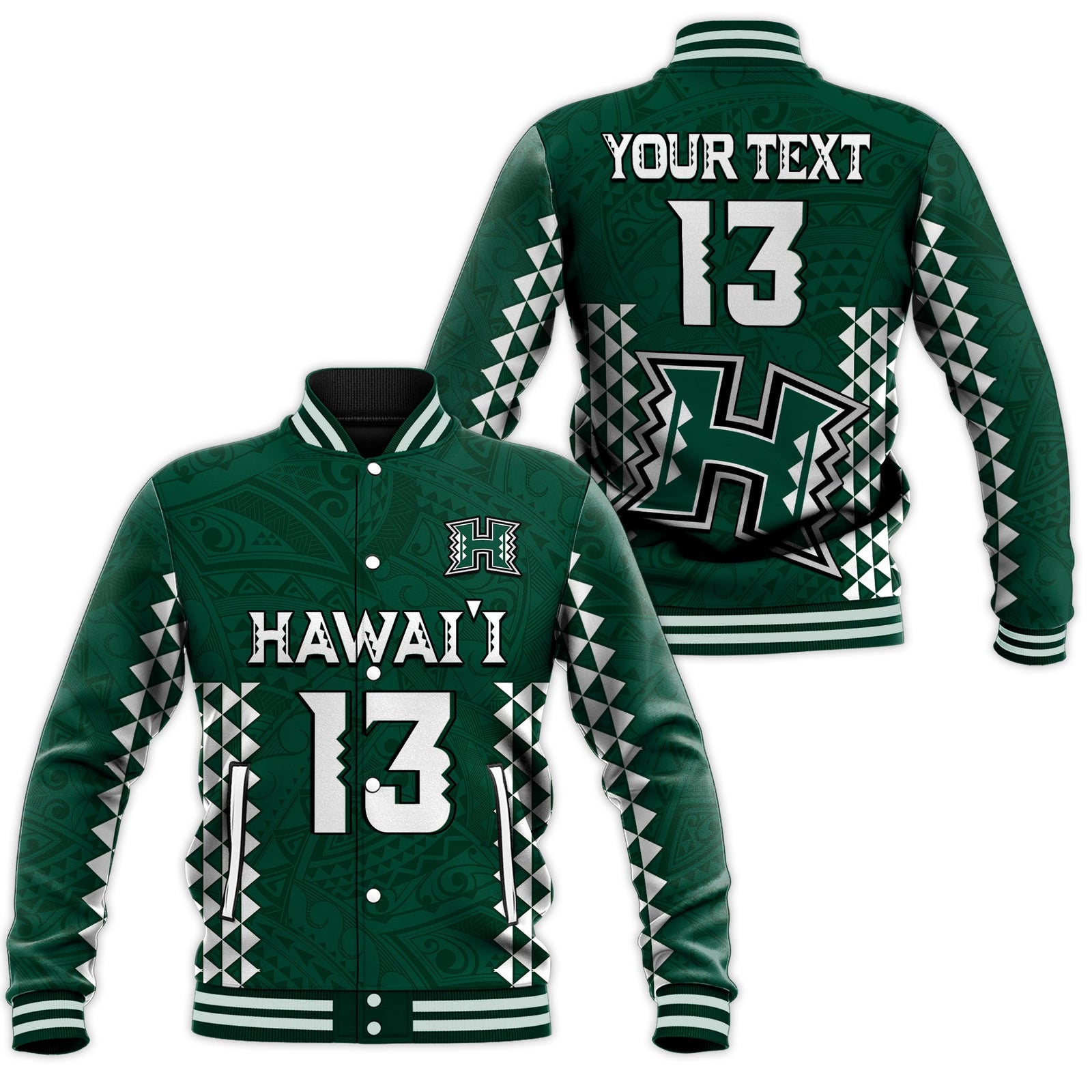 (Custom Text and Number) Hawaii Football Baseball Jacket Kakau Warrior Be Stronger LT13 Unisex Green - Polynesian Pride