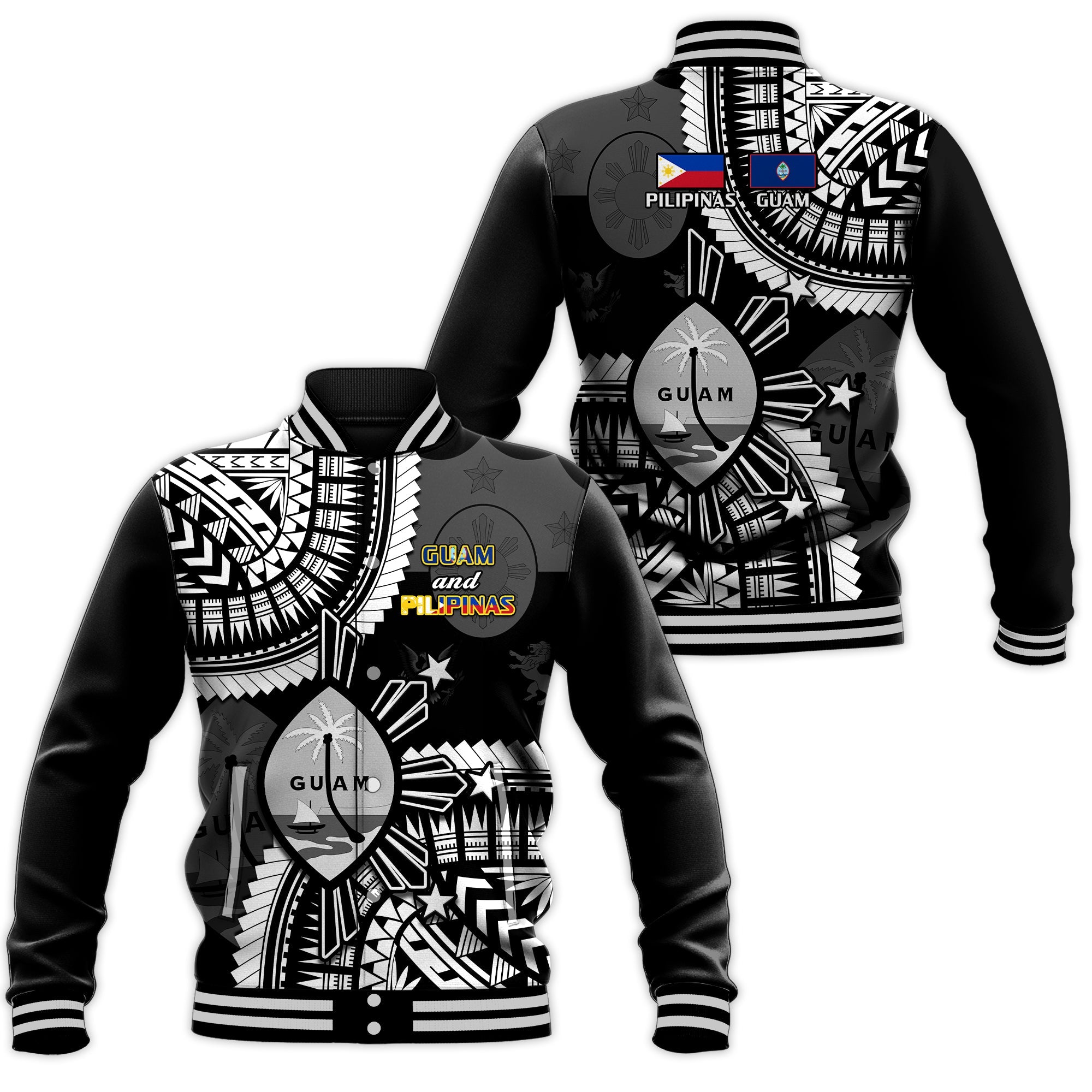 Guam and Philippines Baseball Jacket Guaman Filipinas Together Black LT14 Unisex Black - Polynesian Pride