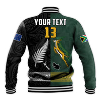 (Custom Text and Number) South Africa Protea and New Zealand Fern Baseball Jacket Rugby Go Springboks vs All Black LT13 - Polynesian Pride