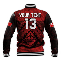 (Custom Text and Number) Tonga Rugby MMT Baseball Jacket Ngatu Mate Maa Tonga Grunge LT13 - Polynesian Pride
