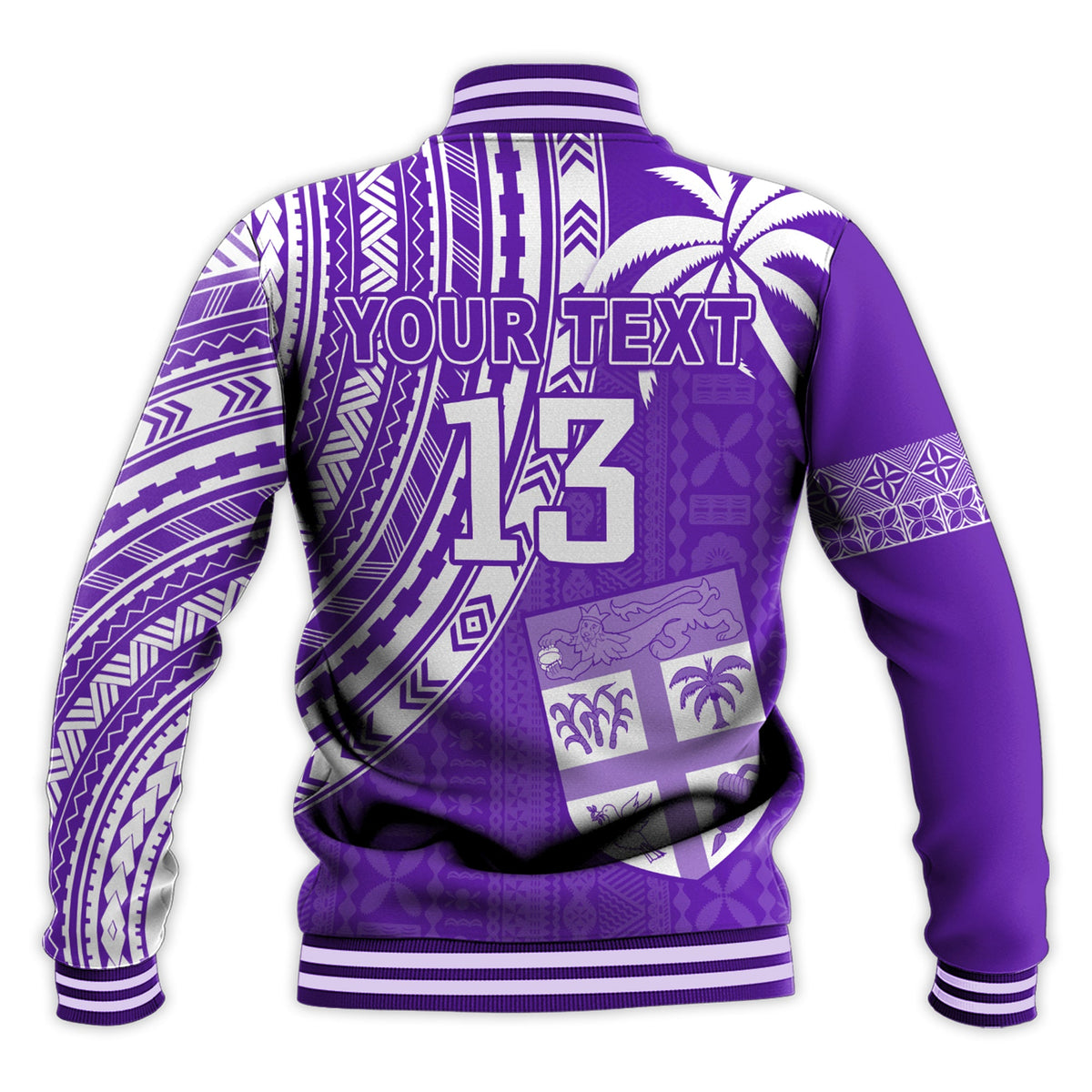 (Custom Text and Number) Fiji Rugby Sevens Baseball Jacket Fijian 7s Tapa Polynesian Purple LT13 - Polynesian Pride