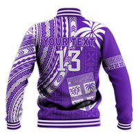 (Custom Text and Number) Fiji Rugby Sevens Baseball Jacket Fijian 7s Tapa Polynesian Purple LT13 - Polynesian Pride