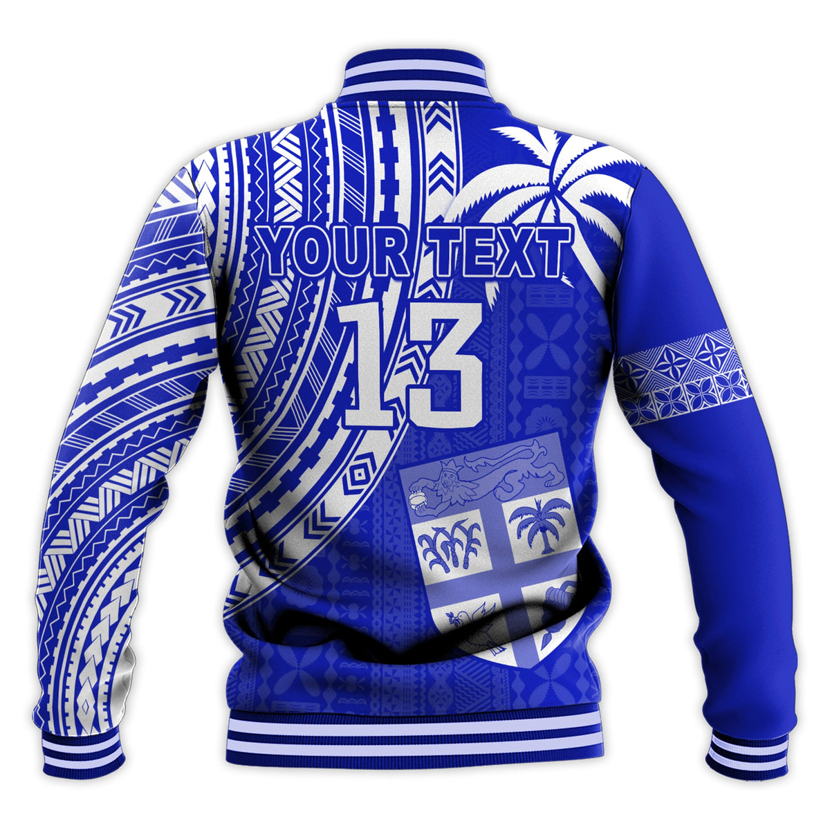 (Custom Text and Number) Fiji Rugby Sevens Baseball Jacket Fijian 7s Tapa Polynesian Blue Ver.02 LT13 - Polynesian Pride