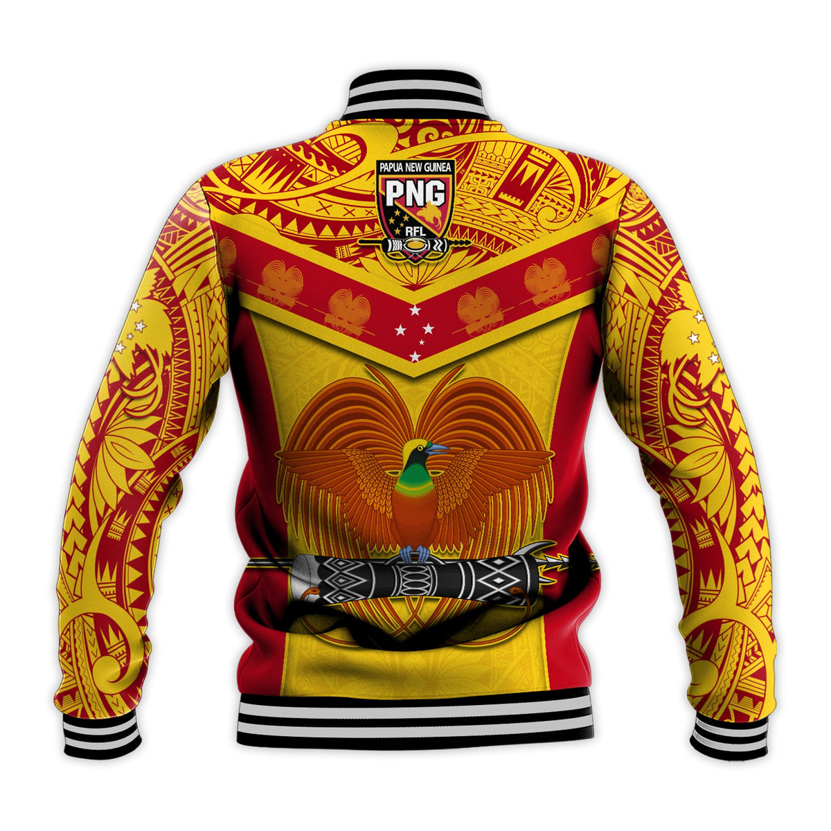 Papua New Guinea Rugby Baseball Jacket PNG Kumuls Bird Of Paradise Yellow LT14 - Polynesian Pride