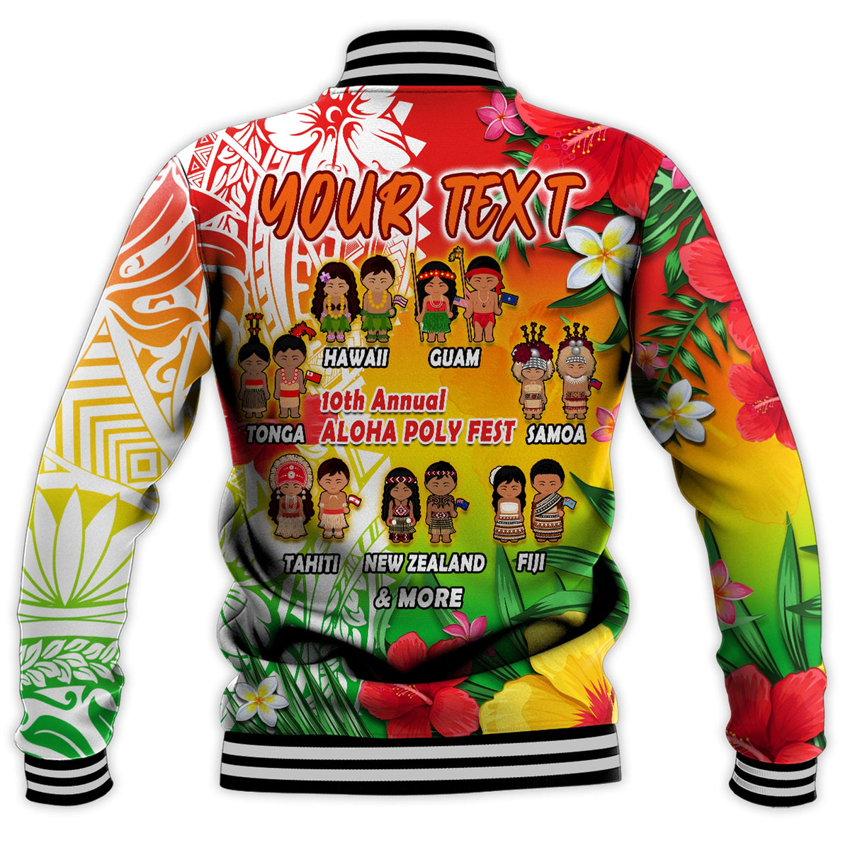 (Custom Personalised) Aloha Poly Fest Baseball Jacket Polynesian Pattern With Tropical Flowers LT14 - Polynesian Pride