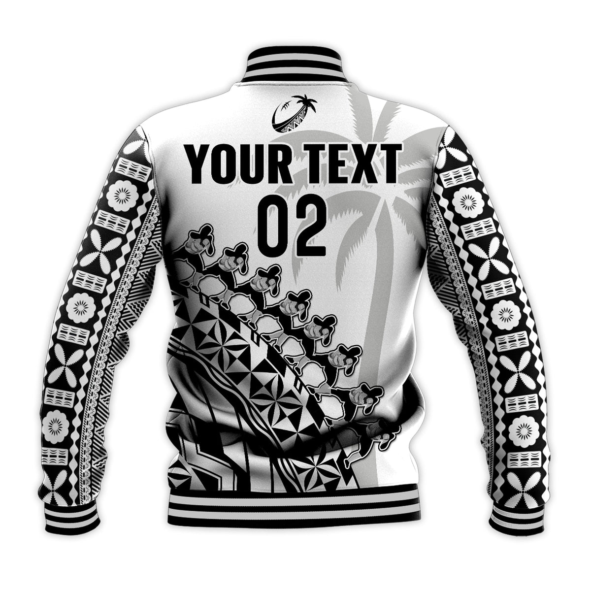 (Custom Text And Number) Fiji Rugby Baseball Jacket Fijian Cibi Dance Tapa Pattern White LT14 - Polynesian Pride