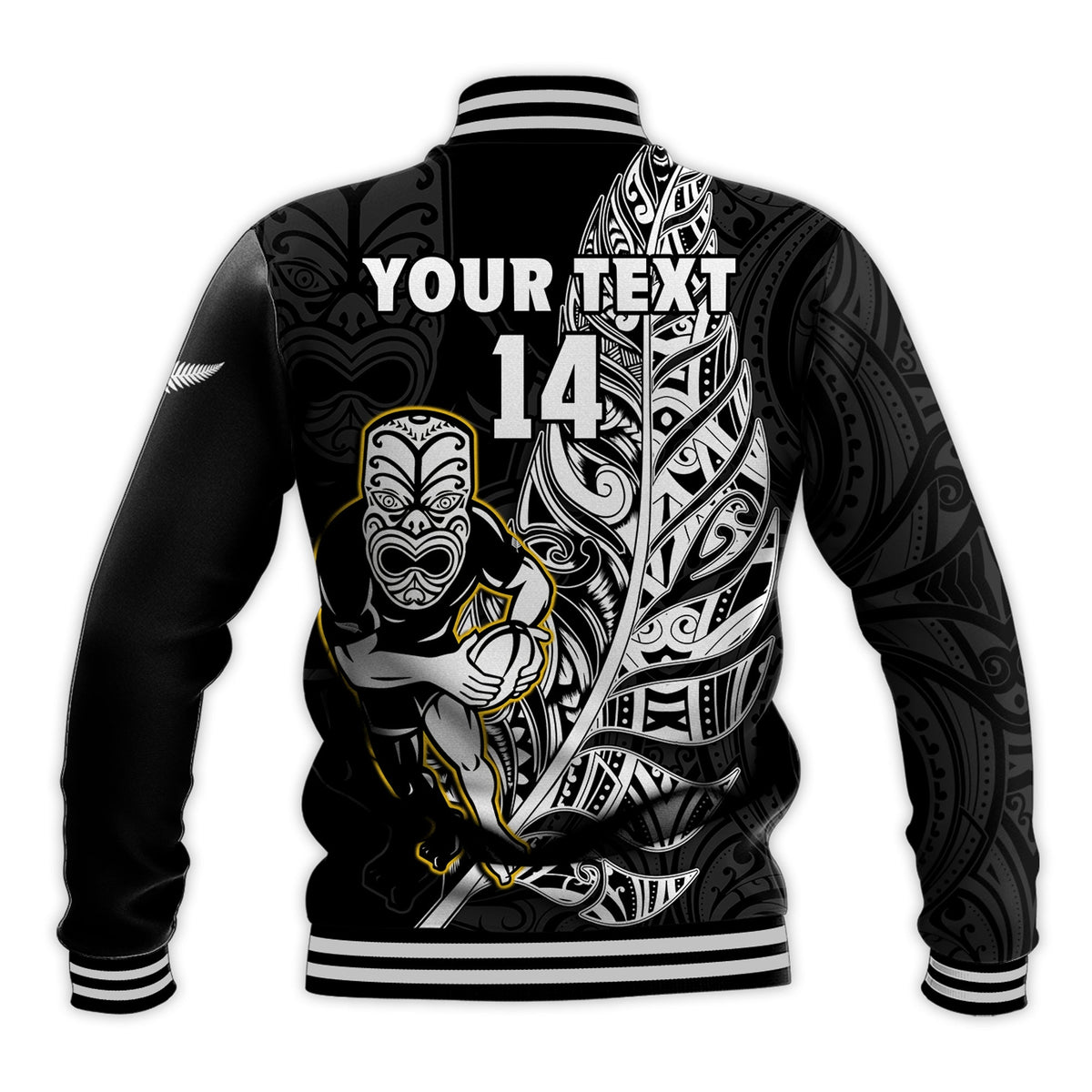 (Custom Text And Number) New Zealand Silver Fern Rugby Baseball Jacket All Black Maori Version Black LT14 - Polynesian Pride