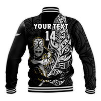 (Custom Text And Number) New Zealand Silver Fern Rugby Baseball Jacket All Black Maori Version Black LT14 - Polynesian Pride