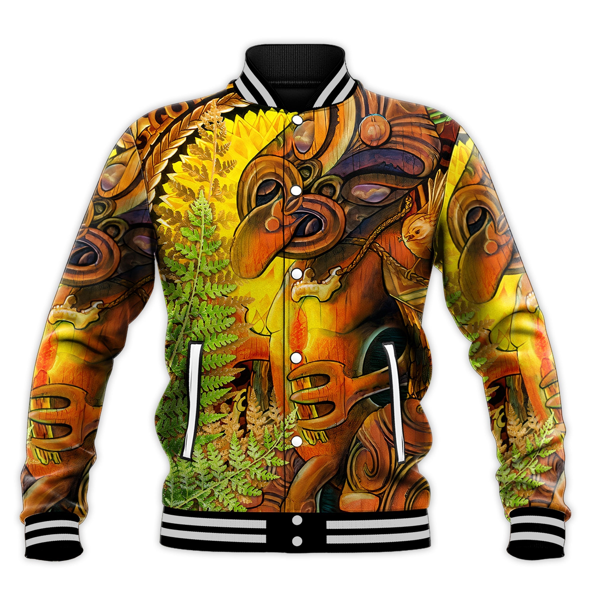 (Custom Personalised) Hei Tiki Maori Baseball Jacket Fern Aotearoa Ta Moko Sun LT13 Unisex Art - Polynesian Pride