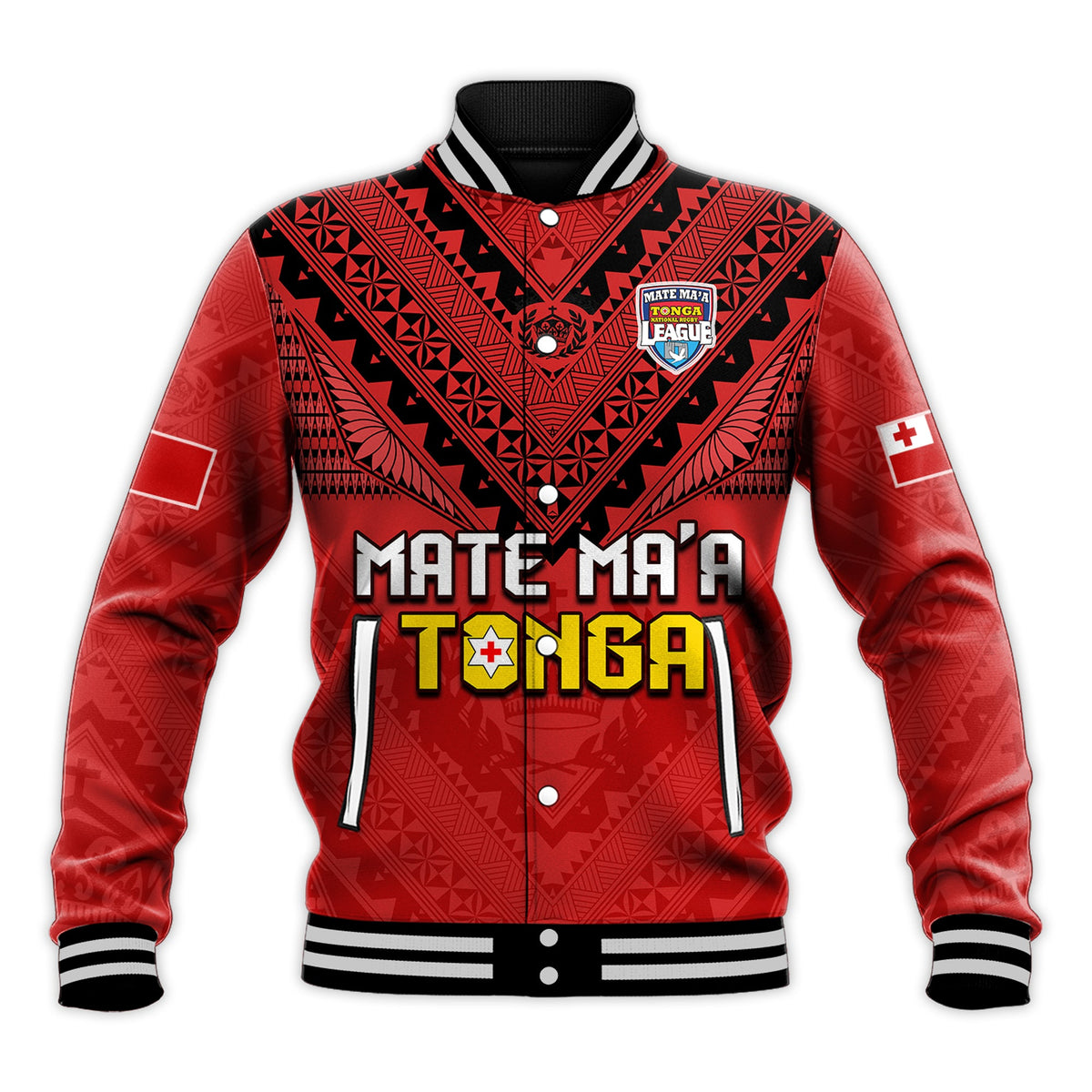 (Custom Text and Number) Tonga Rugby MMT Baseball Jacket Ngatu Mate Maa Tonga Simple LT13 - Polynesian Pride
