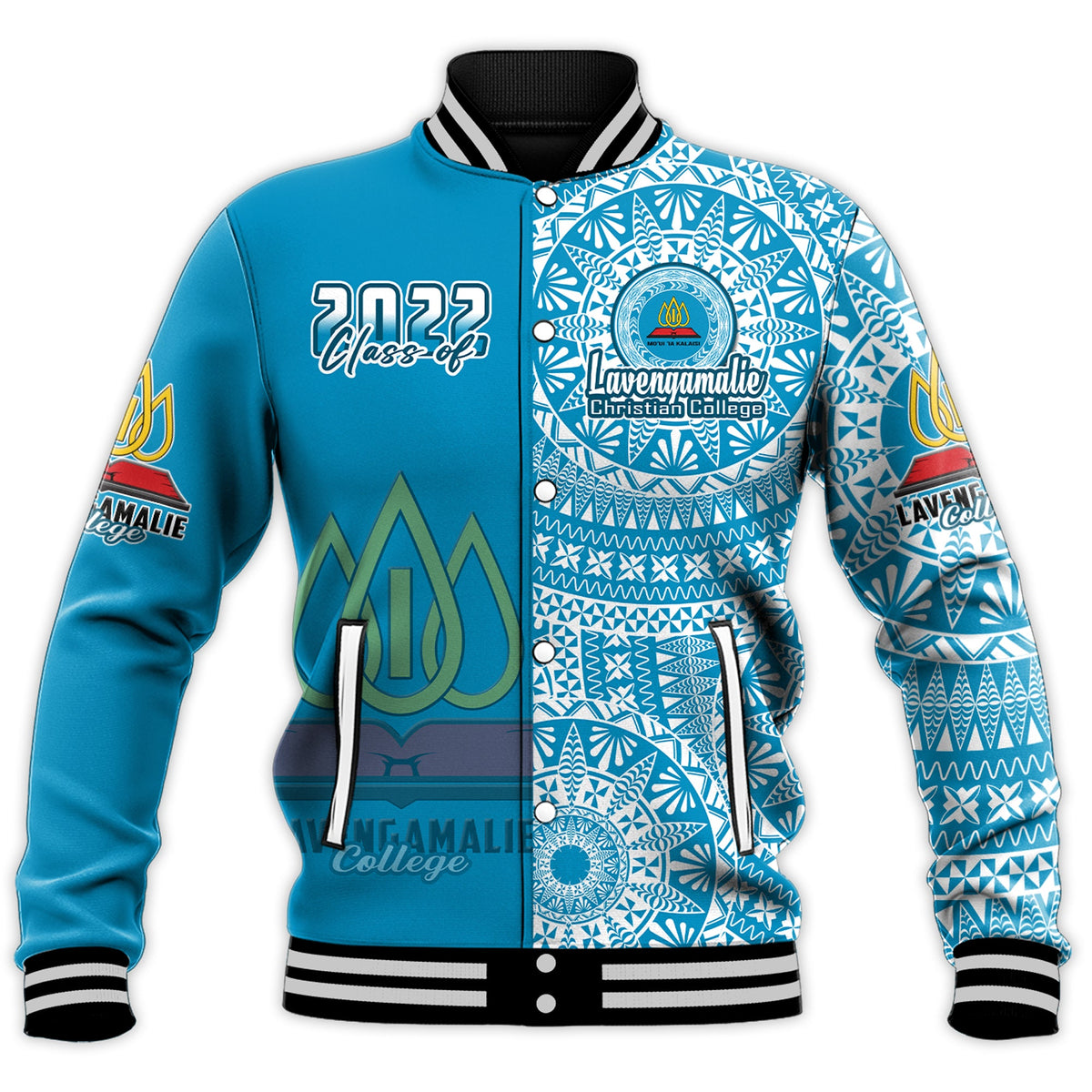 (Custom Personalised) Lavengamalie Tonga College Baseball Jacket Class Of Year Tongan Ngatu Pattern LT14 - Polynesian Pride