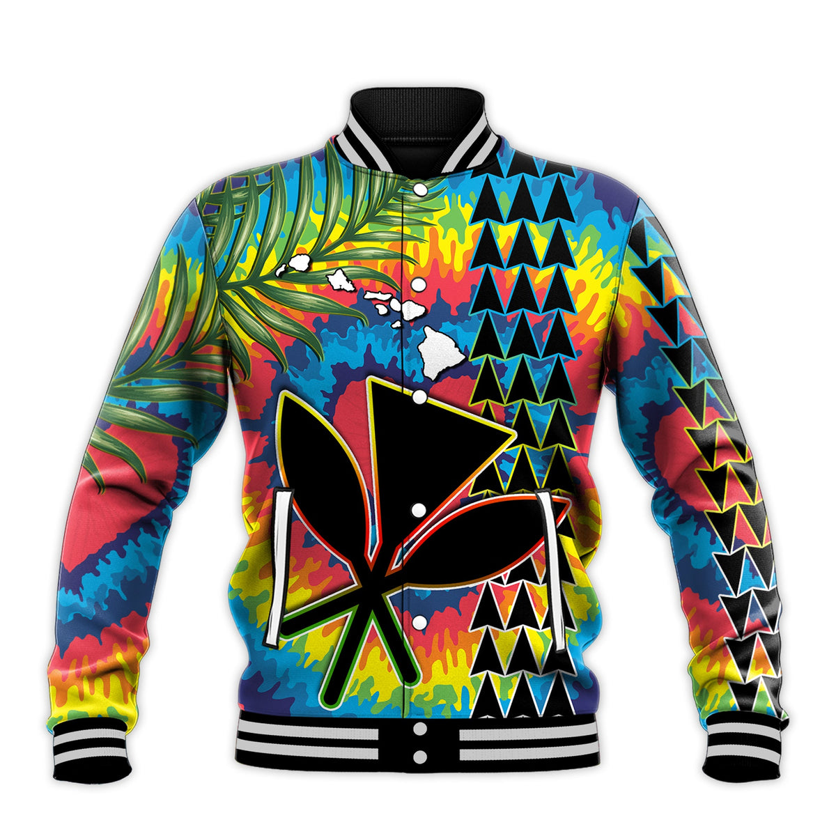 (Custom Personalised) Hawaii Rainbow Tie Dye Baseball Jacket Flowers Polynesian Hawaiian Tribal LT13 - Polynesian Pride